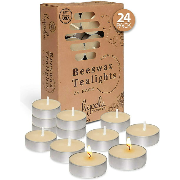6 Natural Honey Scented Beeswax Tea Light Candles Cotton Wick Aluminum Cup